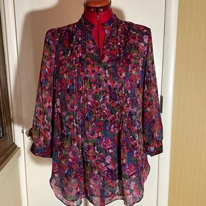 Coldwater Creek Sheer Flowered Blouse SZ L/14